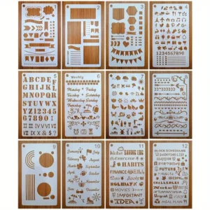 Bullet Journal Stencil Set – Shapes, Icons & Banners (12 pcs)