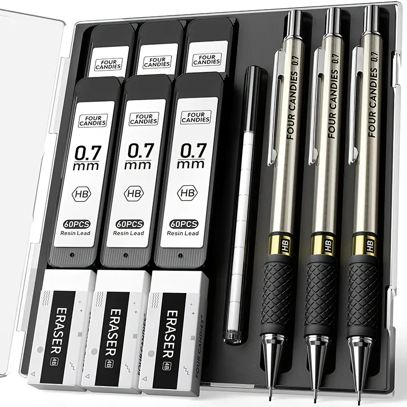 Premium Mechanical Pencil Set – 0.7mm with Leads & Erasers